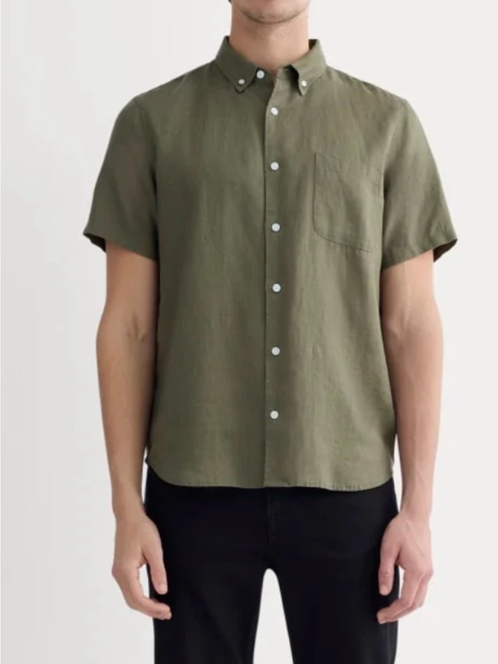 Everlane linen Men's Olive Short-Sleeve Button-Down Shirt